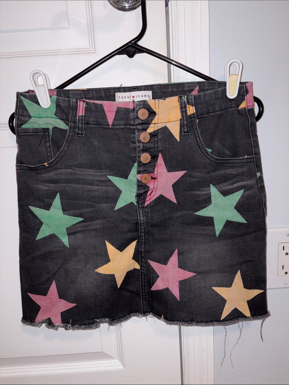 Black Star-Print Denim Mini Skirt